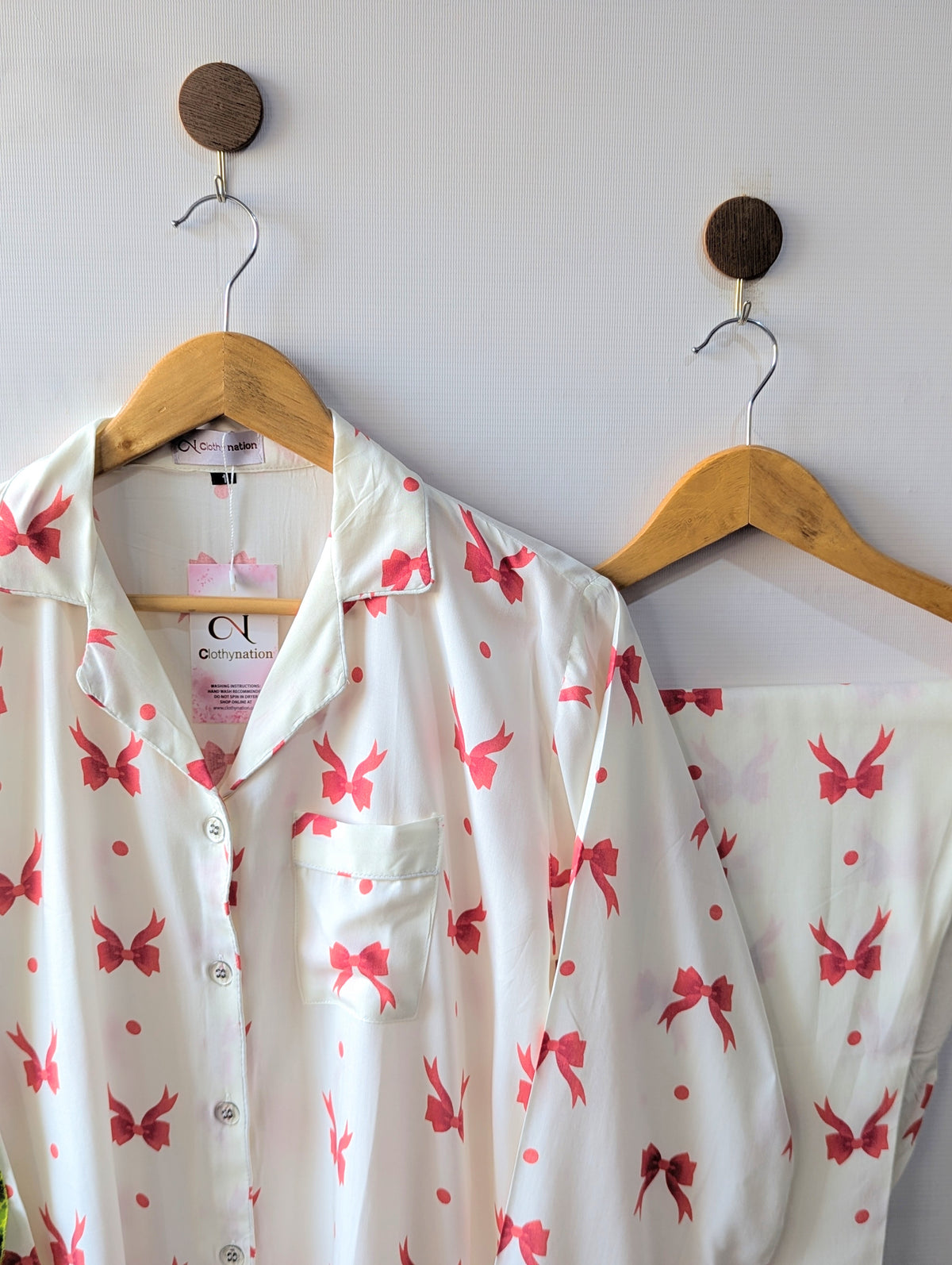 Beige Bows Linen PJ Set