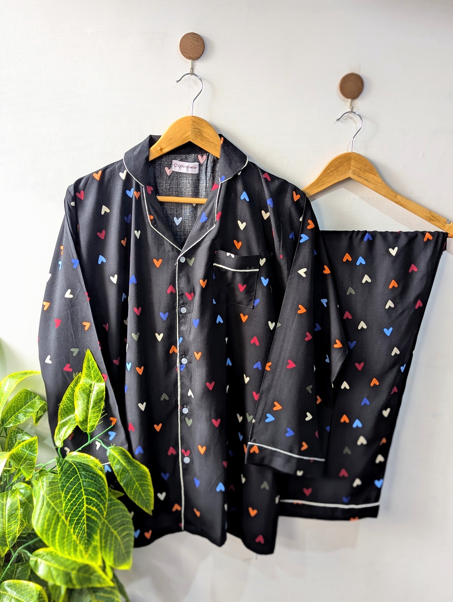 Black Multi Hearts Linen PJ Set