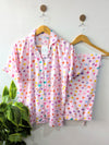 Pink Hearts Linen PJ Set - Half Sleeves