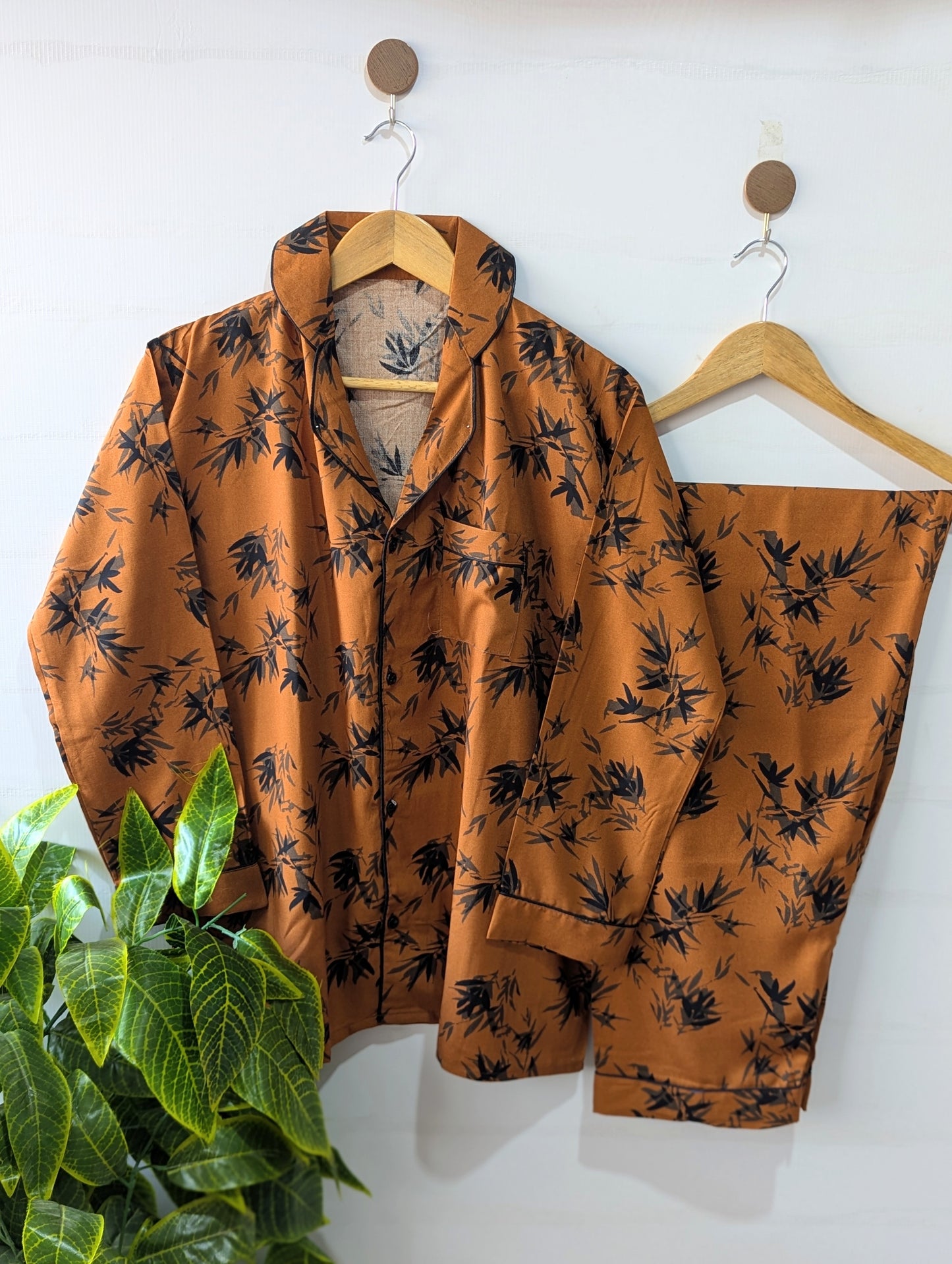 Brown Leafs Linen PJ Set
