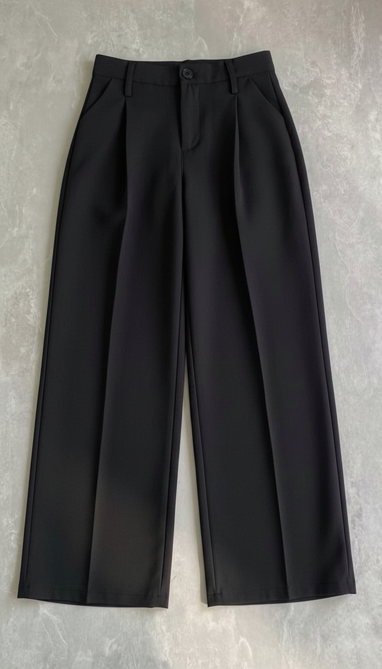 Wide Leg Pleated Korean Pants - Black