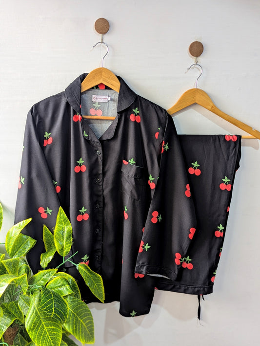 Midnight Cherry Linen PJ Set