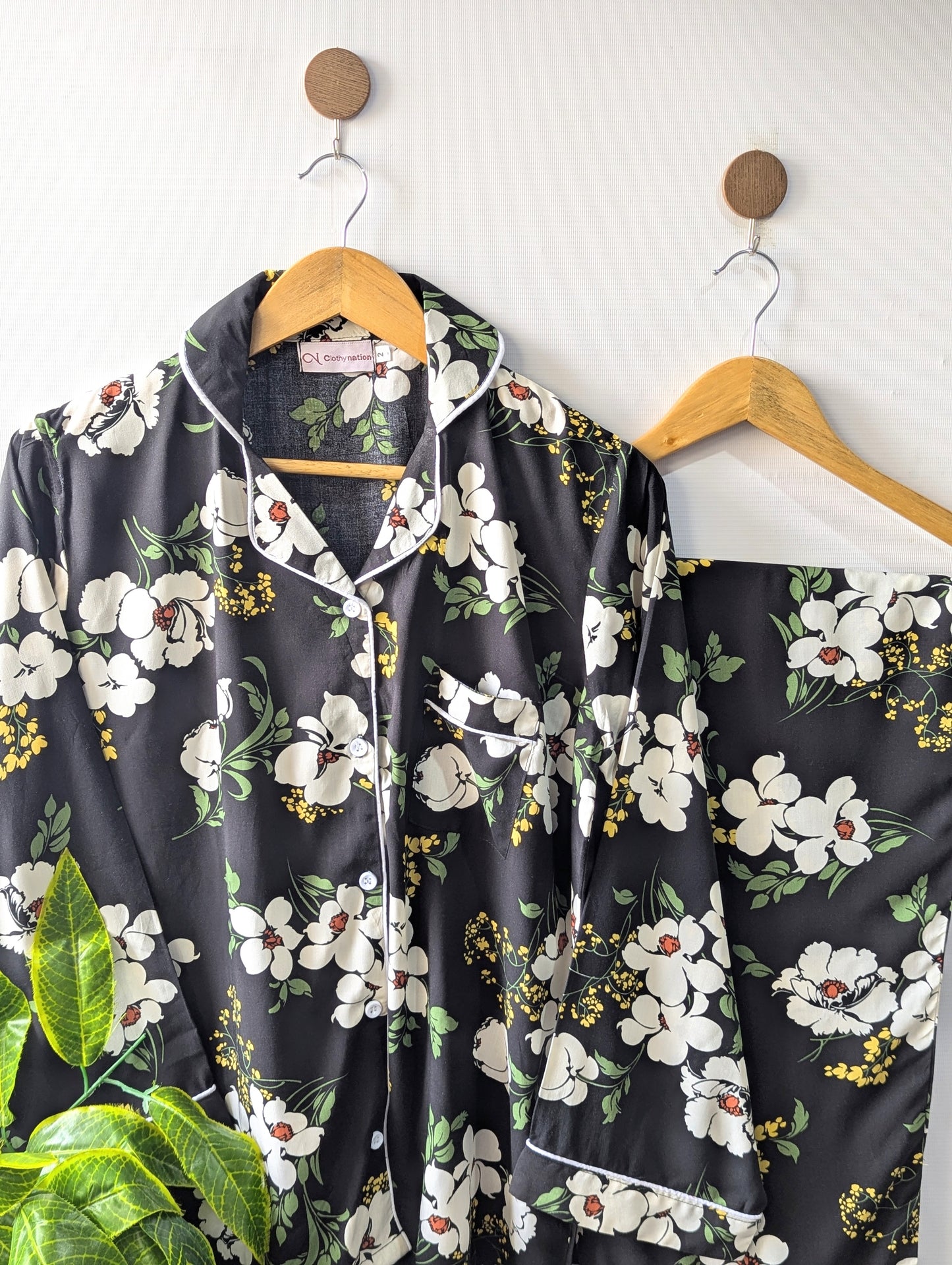 Black Petals Linen PJ Set