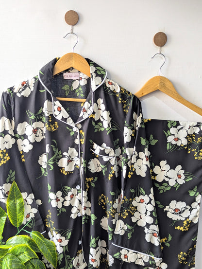 Black Petals Linen PJ Set