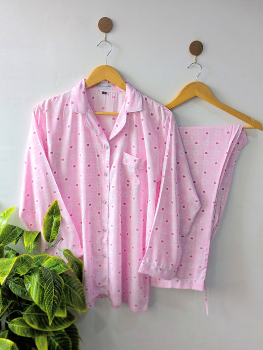 Pink Check Hearts Linen PJ Set