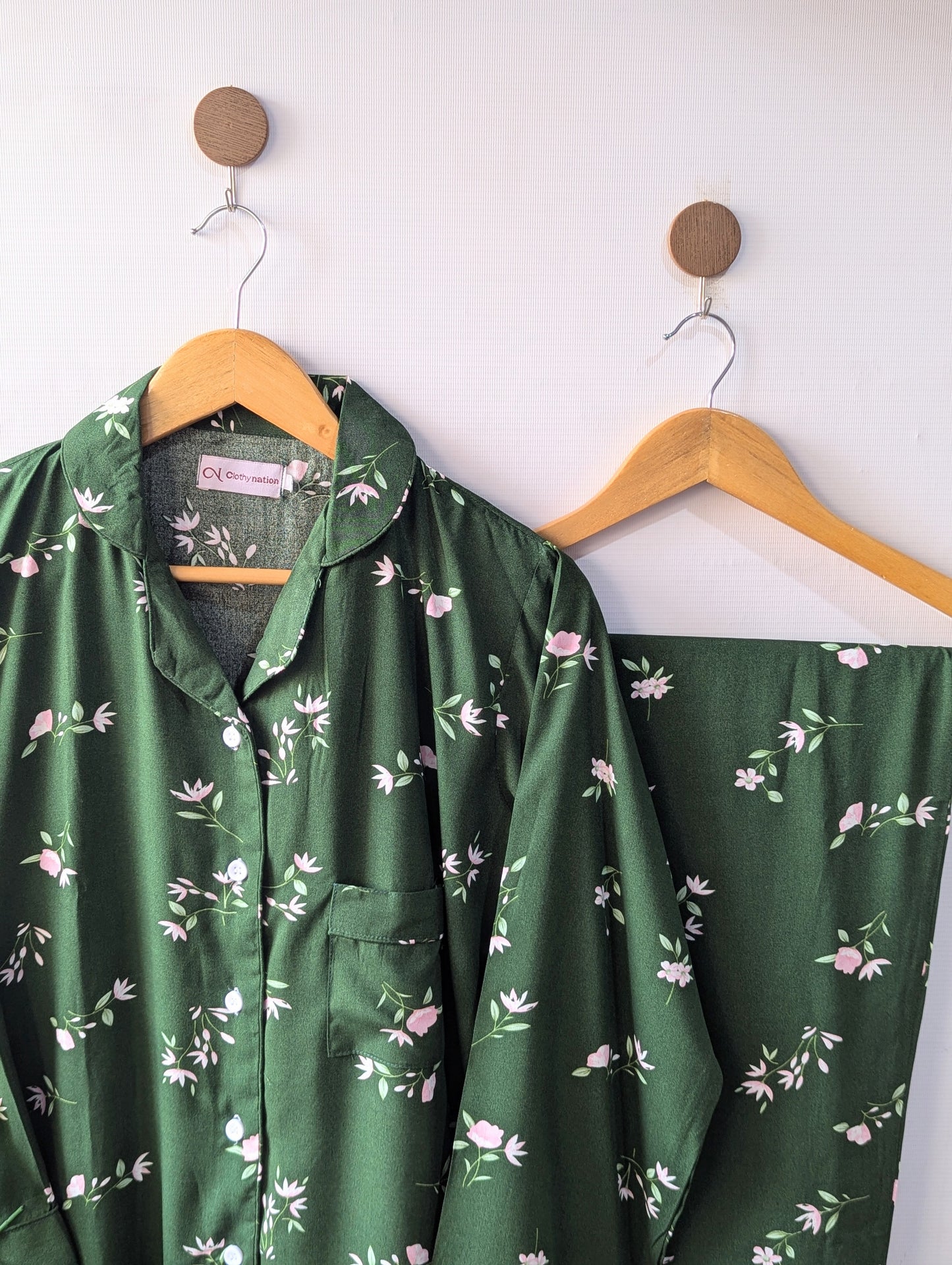 Green Florals Linen PJ Set