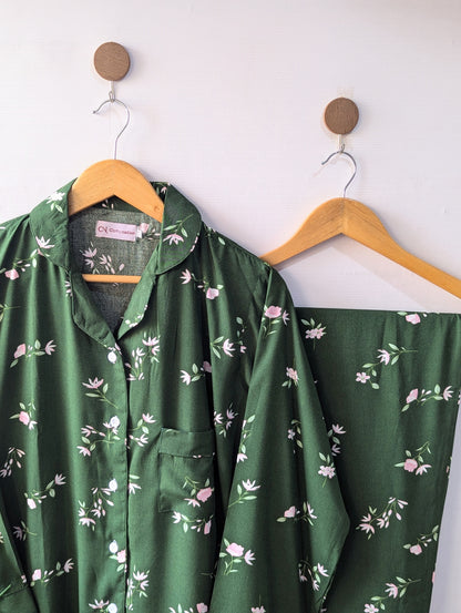 Green Florals Linen PJ Set