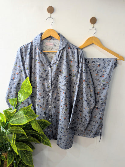 Grey Florals Linen PJ Set
