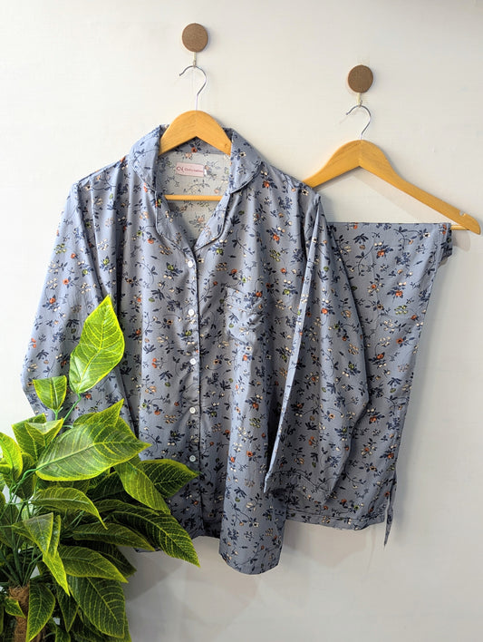 Grey Florals Linen PJ Set