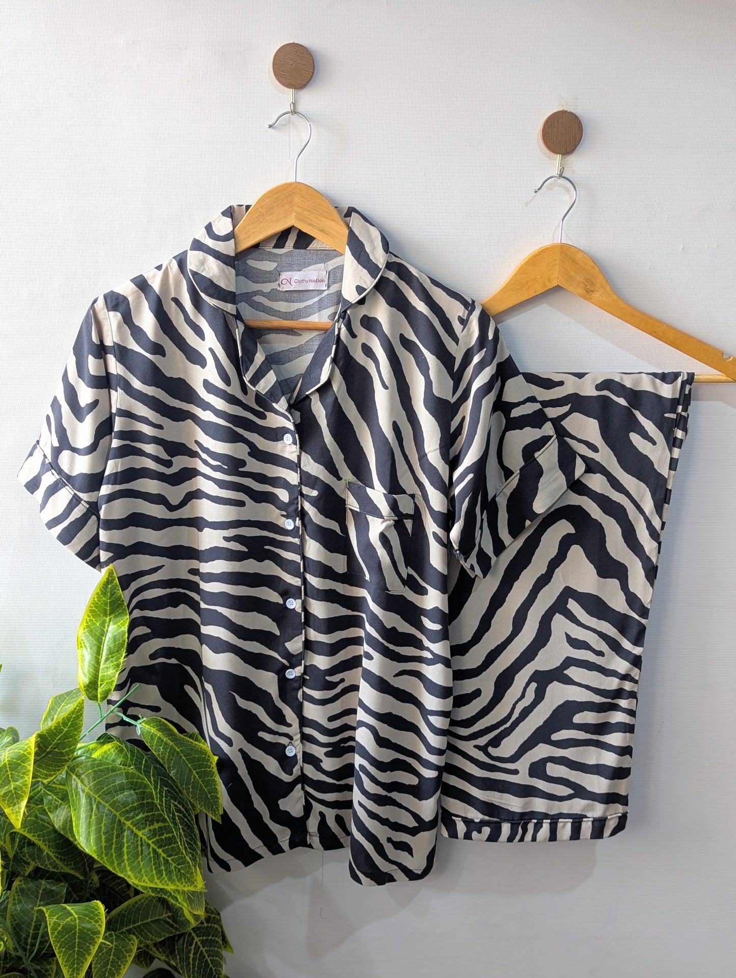 Zebra Print Linen PJ Set - Half Sleeves