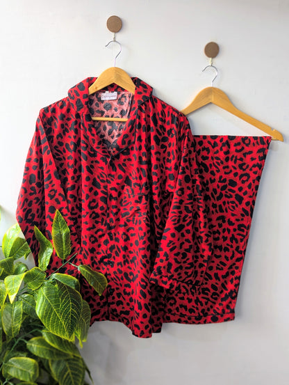 Red Leopard Linen PJ Set