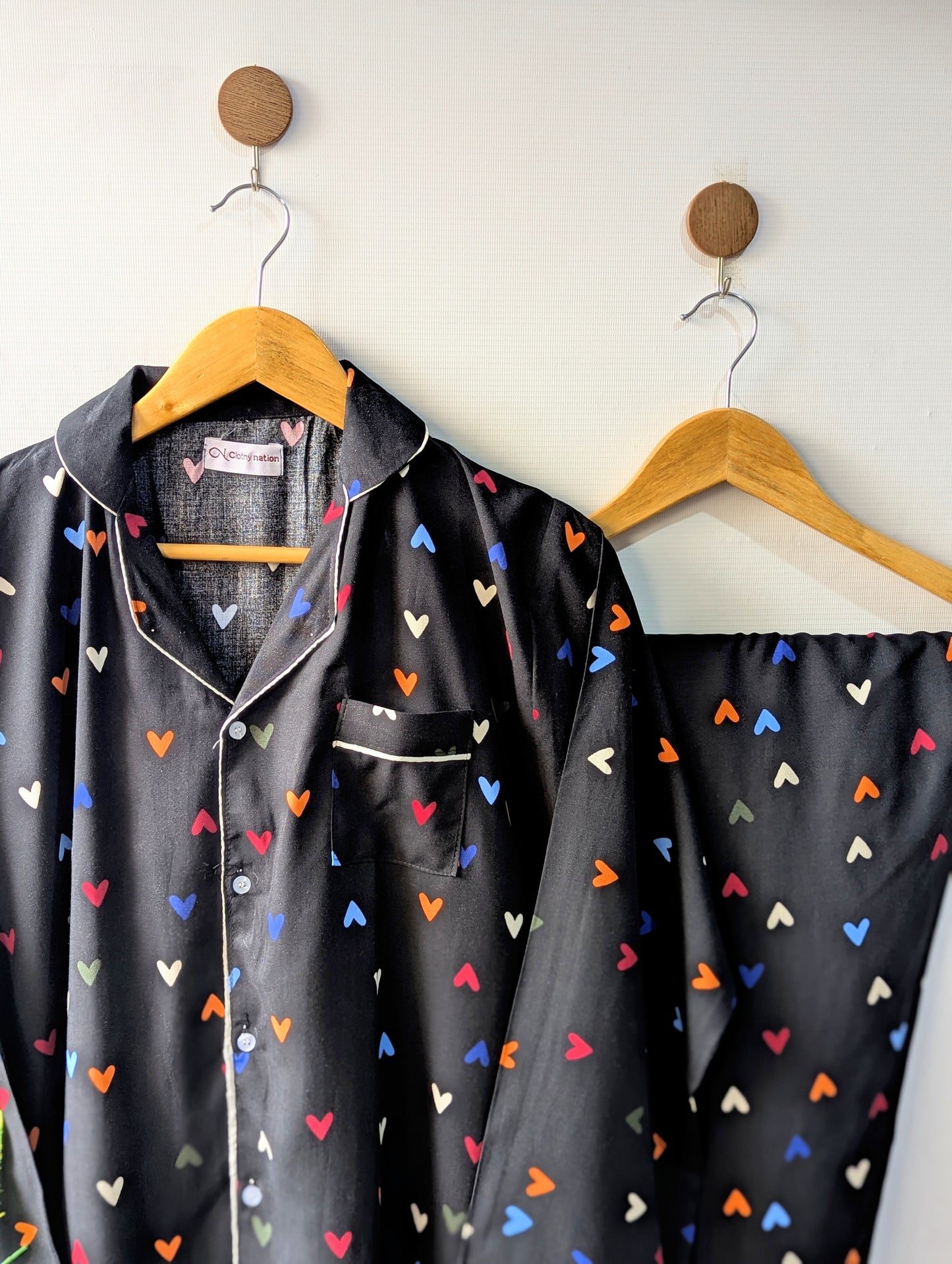 Black Multi Hearts Linen PJ Set