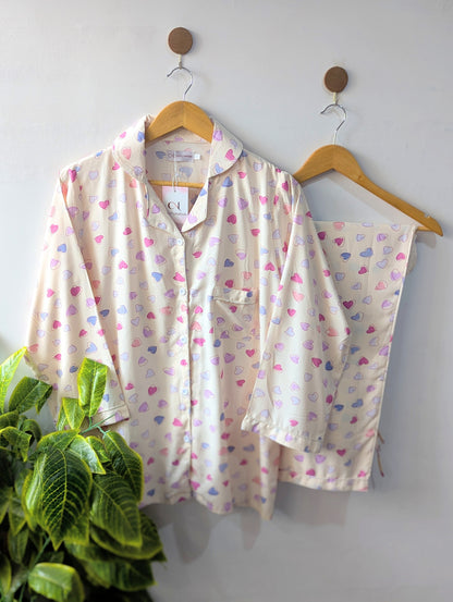 Pastel Hearts Linen PJ Set