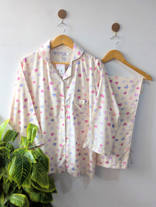 Pastel Hearts Linen PJ Set