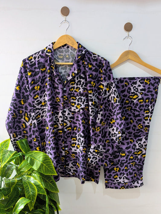 Purple Leopard Linen PJ Set