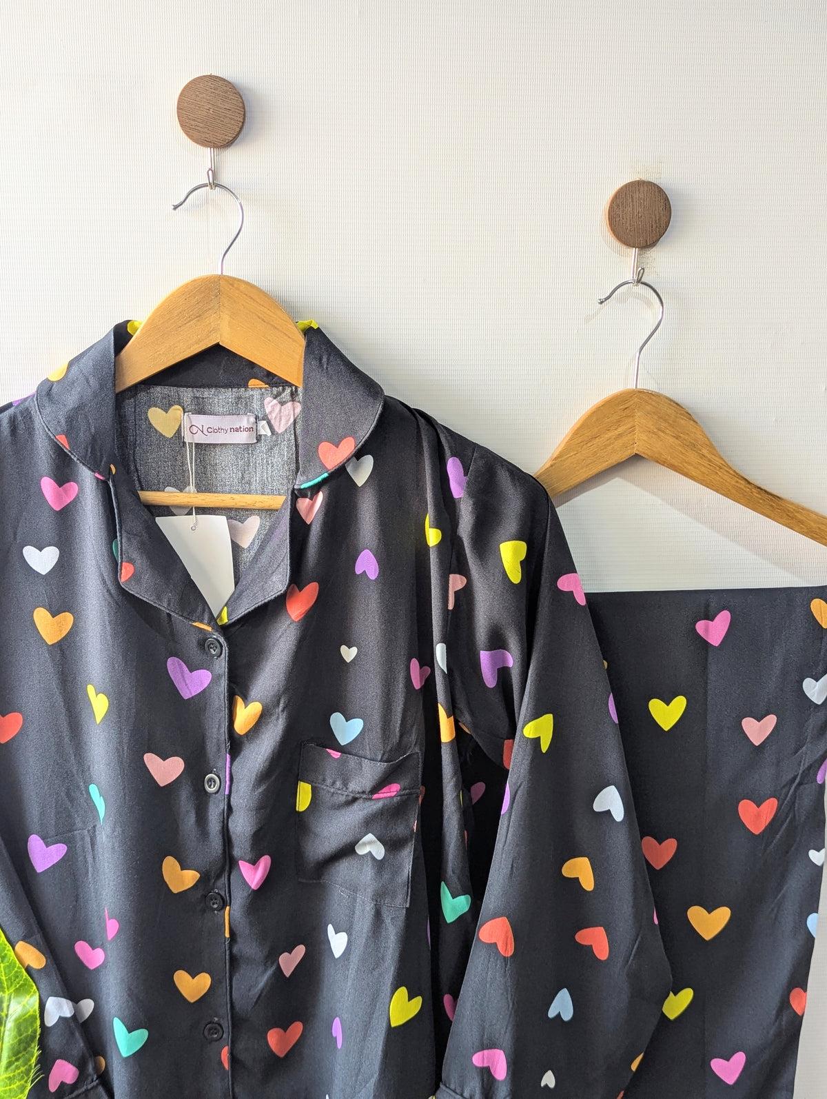 Black Multi Hearts Linen PJ Set