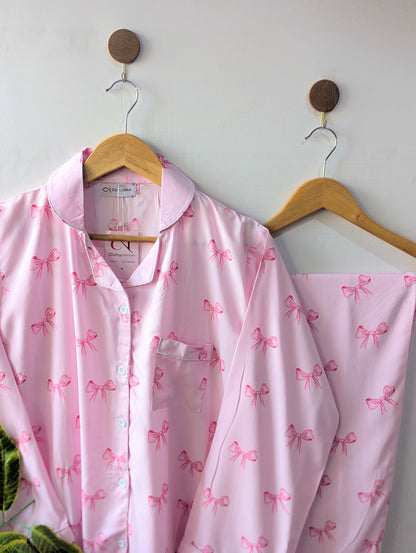 Baby Pink Bows Linen PJ Set