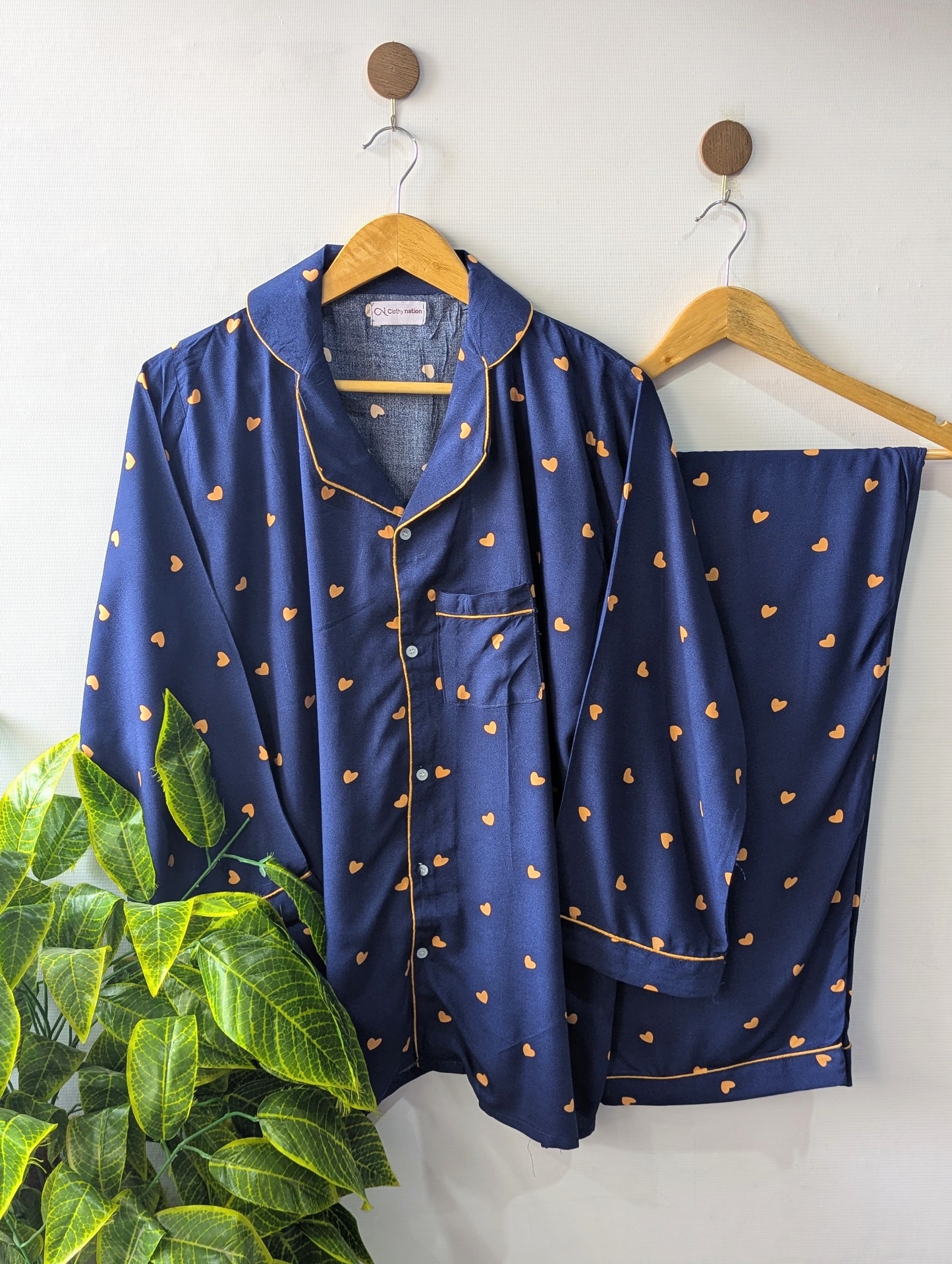 Navy Little Hearts Linen PJ Set