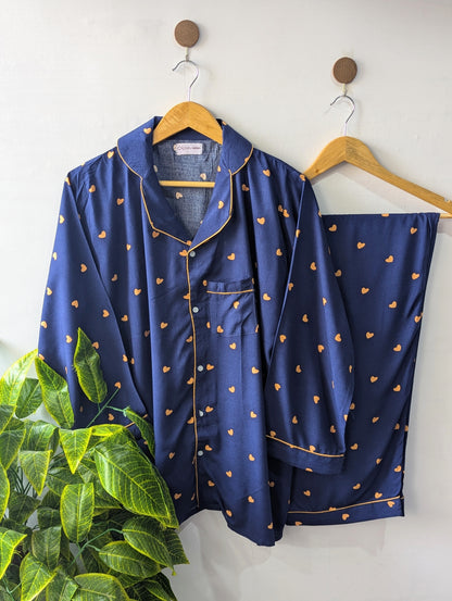 Navy Little Hearts Linen PJ Set