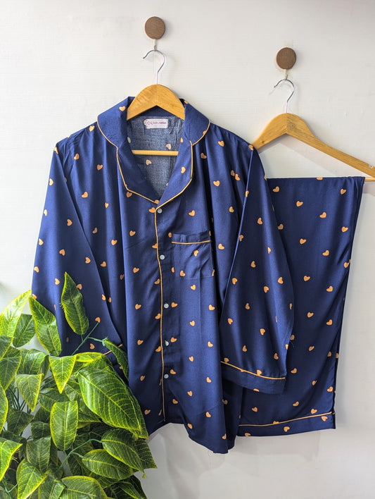 Navy Little Hearts Linen PJ Set