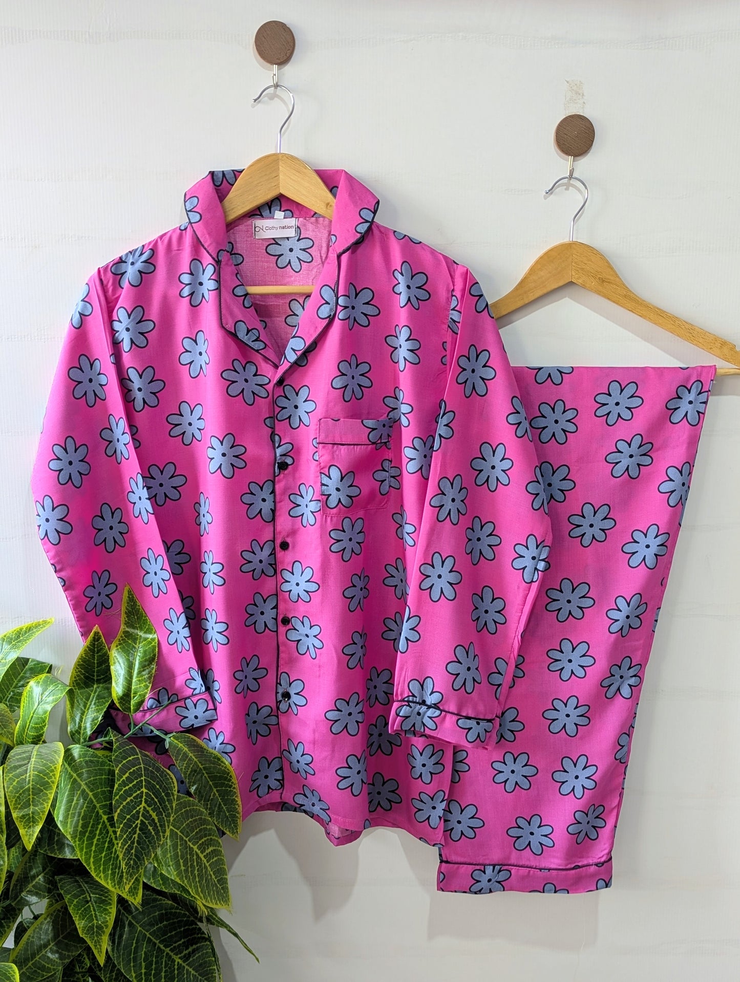 Shocking Pink Flower Linen PJ Set