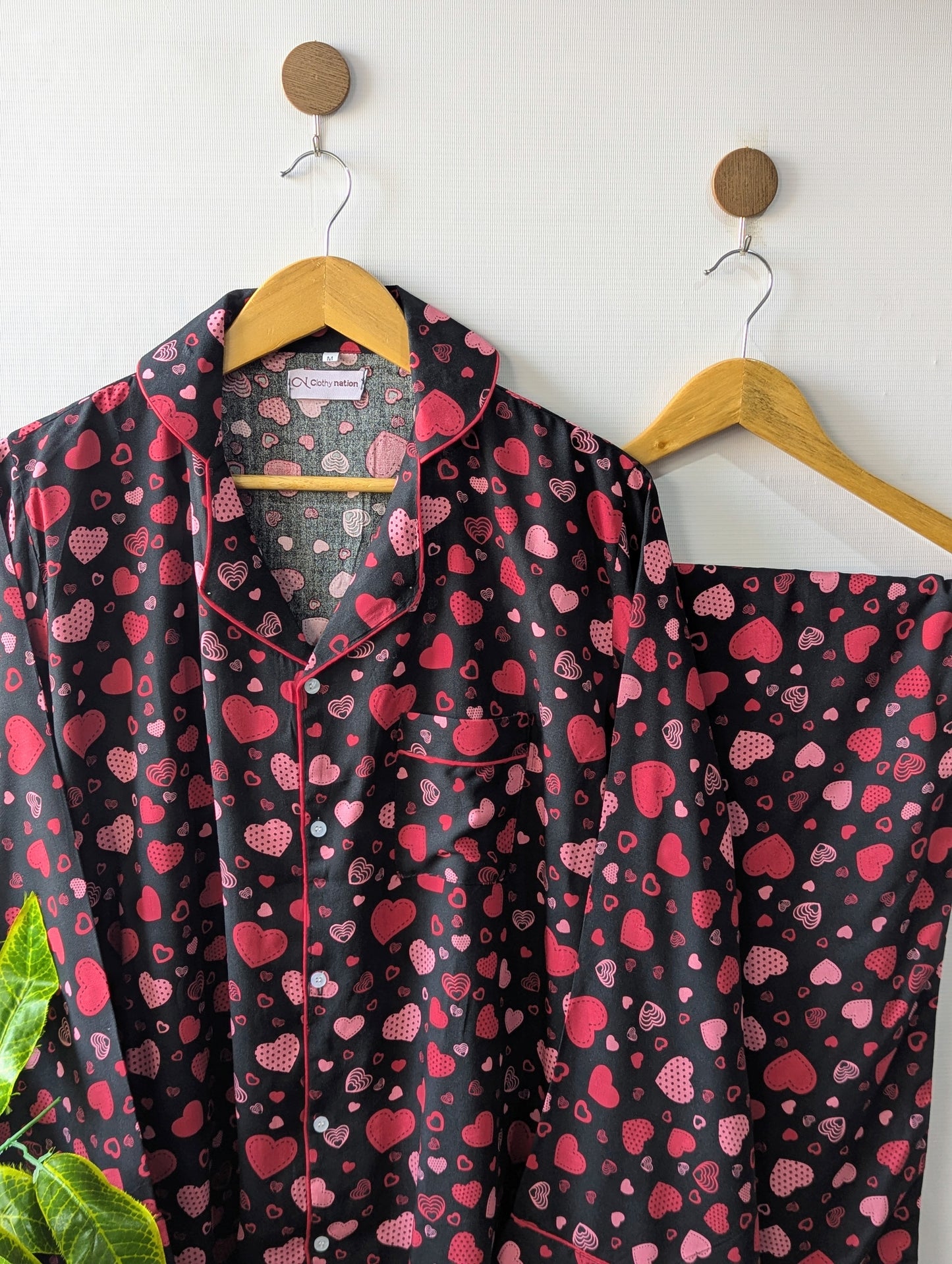 Black & Red Hearts Linen PJ Set
