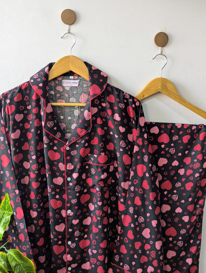 Black & Red Hearts Linen PJ Set