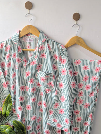 Floral Lines Linen PJ Set
