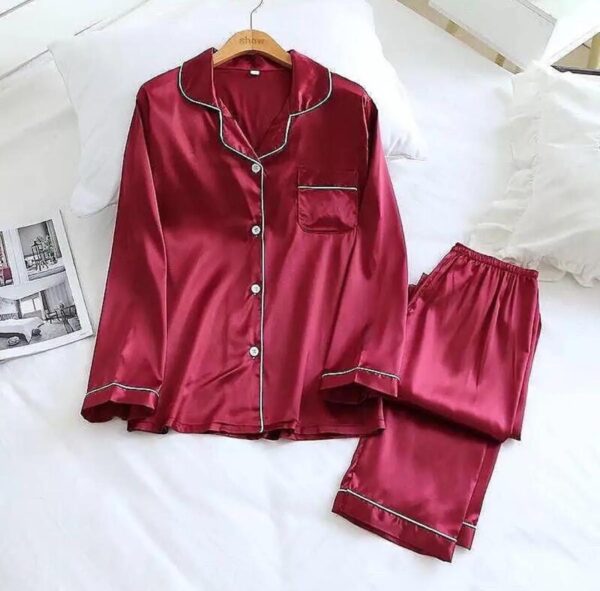 Pure Silk Long Sleeves Womens Comfy PJ Set – Red