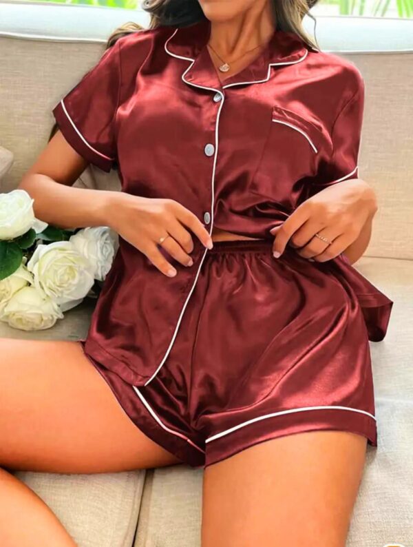 Womens Solid Silky Short PJ Set