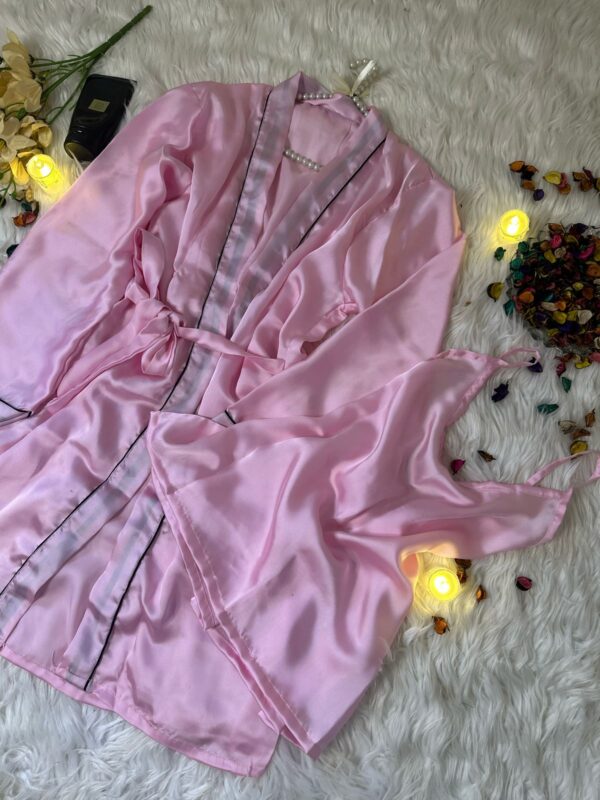 Women Silk Sleepwear Contrast Pipin Nighty Set - Image 7