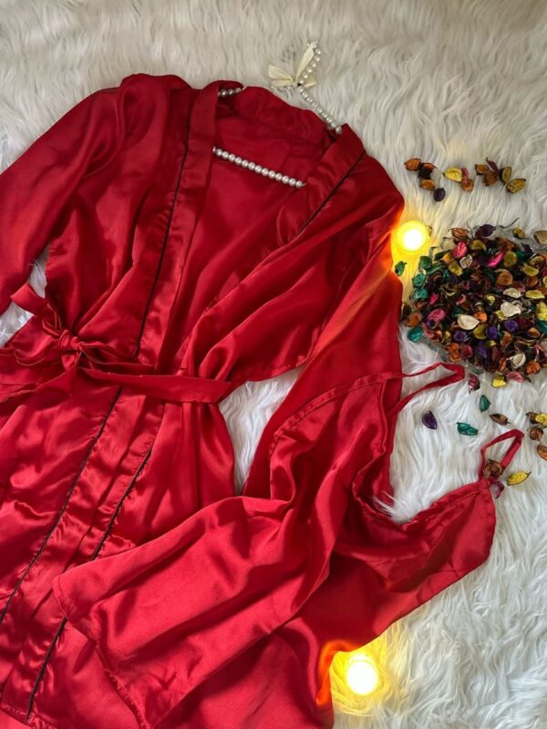 Women Silk Sleepwear Contrast Pipin Nighty Set - Image 5