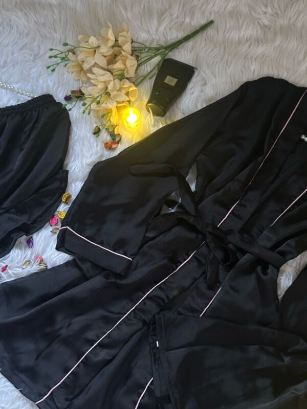 Women Silk Sleepwear Contrast Pipin Nighty Set - Image 6