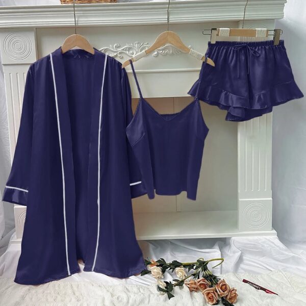 Women Silk Sleepwear Contrast Pipin Nighty Set - Image 3