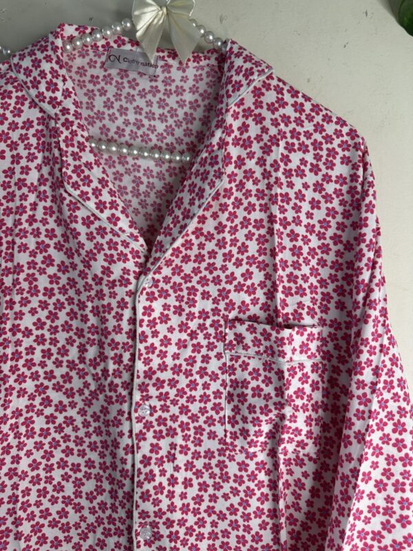 Pink Flowers Linen PJ Set - Image 2